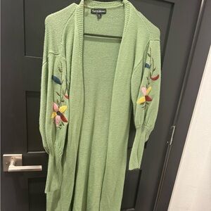 Style & Co. Green Floral Embroidered Cardigan